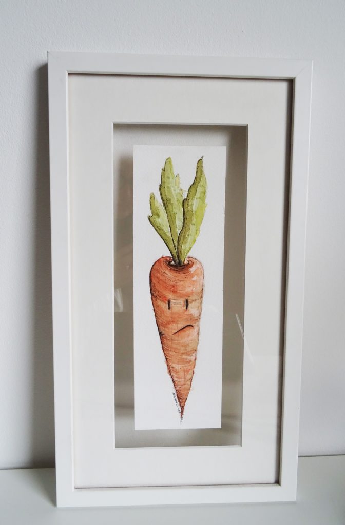 hand painted watercolour of a sad carrot